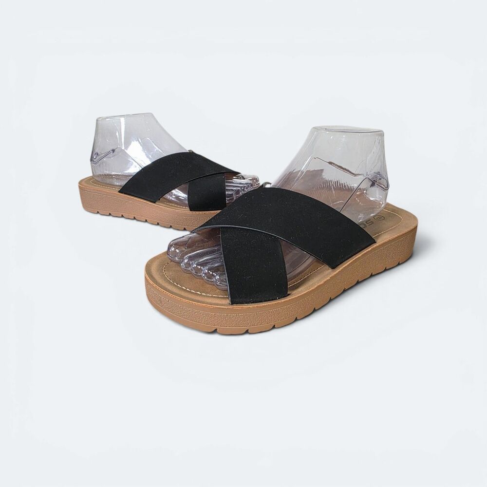 Soda Lucy Black Crisscross Platform Slide Sandals Size 8 Flatform Open Toe